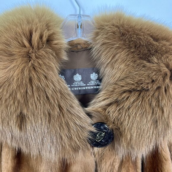 Elegant SHEARED MINK fur coat FOX collar brown light Medium 53" Length 1454 - Picture 2 of 6